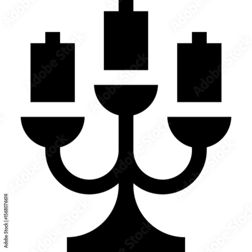 A black silhouette icon of a three-armed candelabrum holding unlit candles.