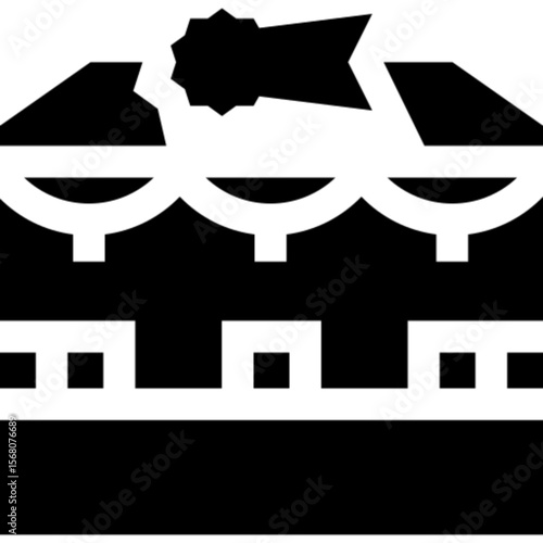A stylized black and white icon of a meteor crashing into a building, symbolizing destruction and disaster.