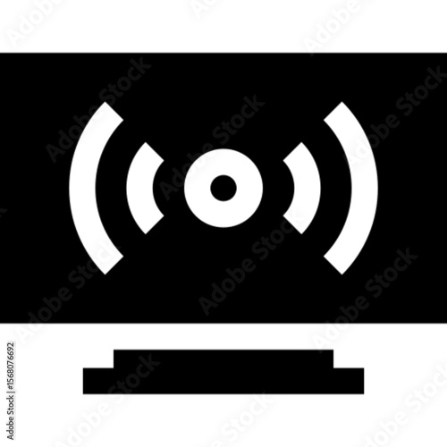 A minimalist icon of a screen displaying a wireless broadcast or live streaming signal.