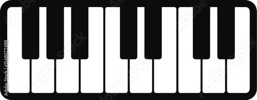 Black and white piano keys silhouette isolated on transparent background