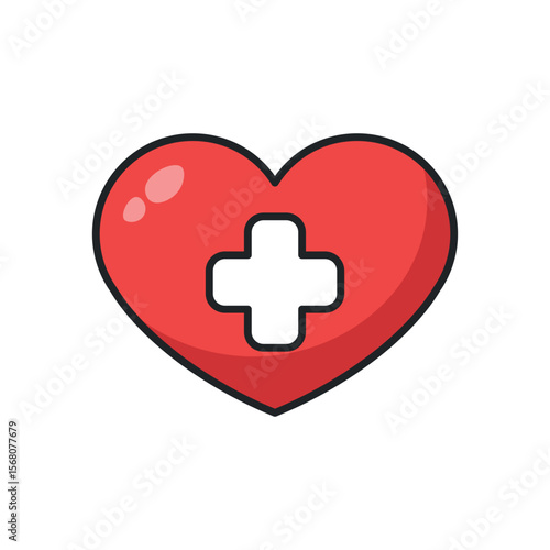 Simple medical heart icon with cross, suitable for healthcare, medical apps, and health services branding.