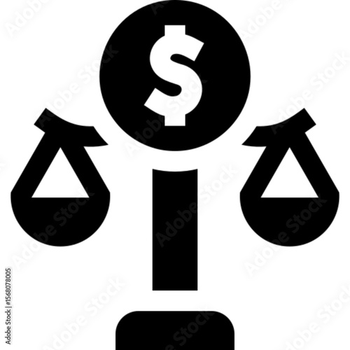 Outline icon representing financial law, combining elements like scales of justice and currency symbols. Perfect for legal finance topics, banking regulations, investment compliance, and economic poli