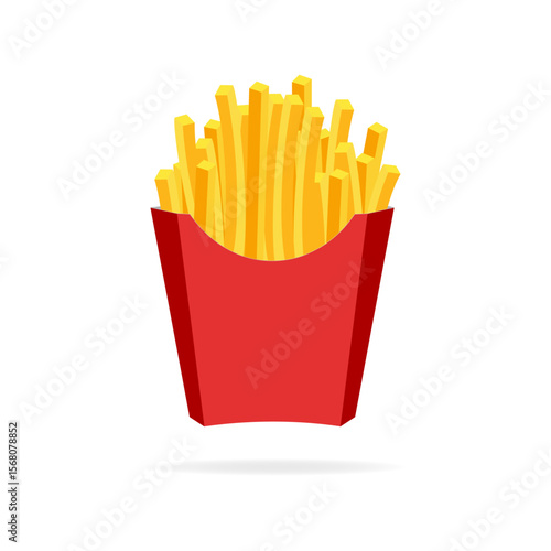 french fries in red paper pack.  Cartoon Vector illustration.