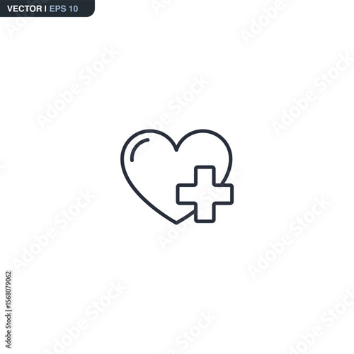 Heart with medical cross outline icon