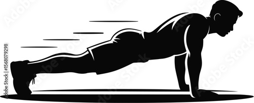Man performing push up exercise silhouette isolated on transparent background