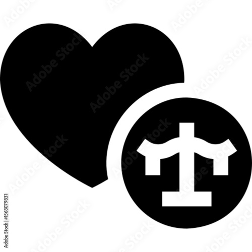 Flat vector icon of health law, combining a medical cross with legal elements like a gavel or document. Represents medical regulations, healthcare policy, patient rights, and legal compliance in the m