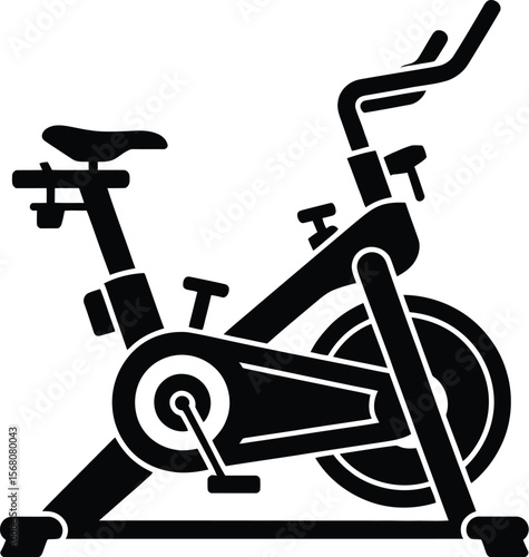 Black silhouette of a stationary exercise bike isolated on transparent background