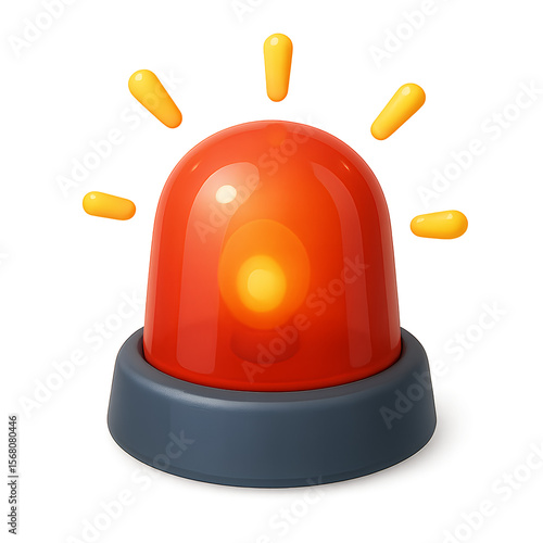 3D red emergency siren light icon with flashing beam effects and reflections, symbolizing alert, danger, and fire rescue urgency