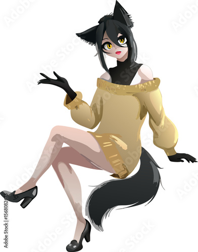 Cool cat girl character with short hair and sunglasses, suitable for animation, comics, and digital artwork collections