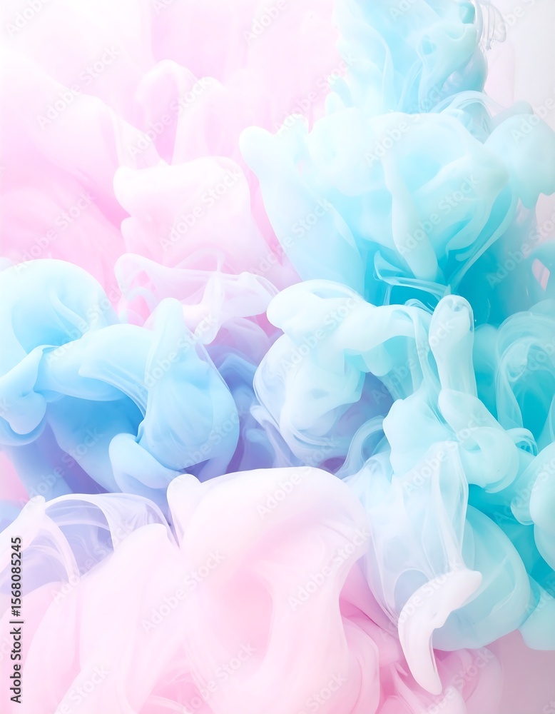 Fototapeta premium Soft pastel colors of blue and pink ink blending in water