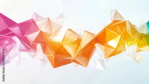 Abstract geometric wave with colorful triangular facets against a light background