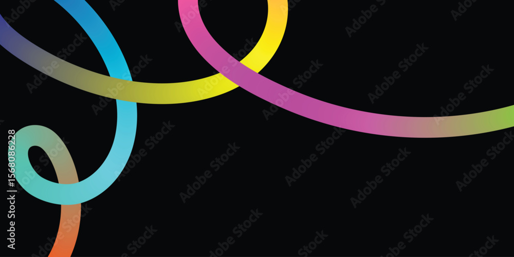 Obraz premium Vibrant, Intertwined Rainbow Lines Create a Dynamic Abstract Design. A dynamic abstract design featuring swirling, multicolored lines against a solid black backdrop.