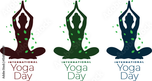Colourful Yoga Day design featuring red, green and blue colours, perfect for wellness, meditation, and fitness themes.