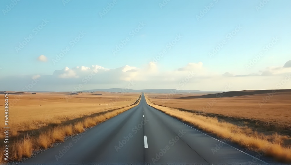 Naklejka premium Open road through flat golden landscape