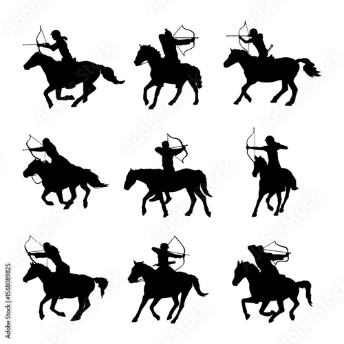 illustration silhouette of archer on horse