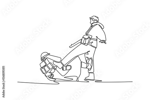 the german gunners during the Second world war to occupy the position.  world war concept. Single line draw design. Vector graphic illustration