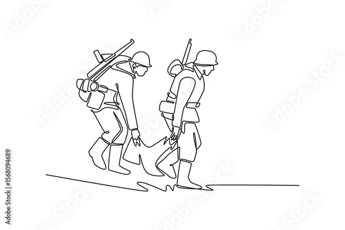 World war concept. Single line draw design. Vector graphic illustration