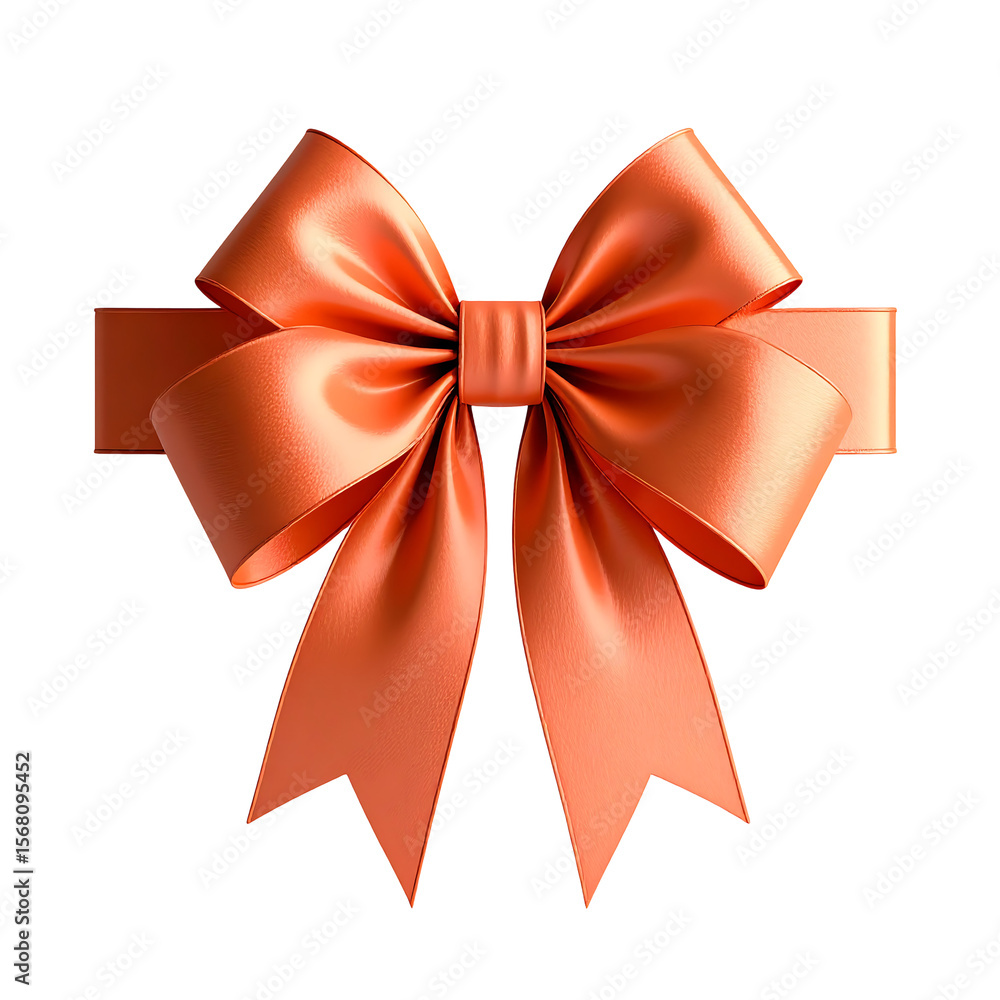 Naklejka premium Floating Coral Satin Bow Topper Isolated on Transparent Background for Gift Decoration