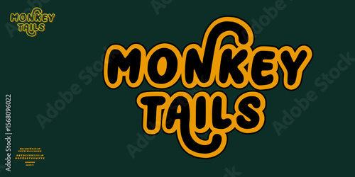 Playful cartoon font with bold rounded letters and swirly tail accents, perfect for kids branding, jungle themes, and comic-style designs. Vector Creative be editable. Lower Upper Lower number set