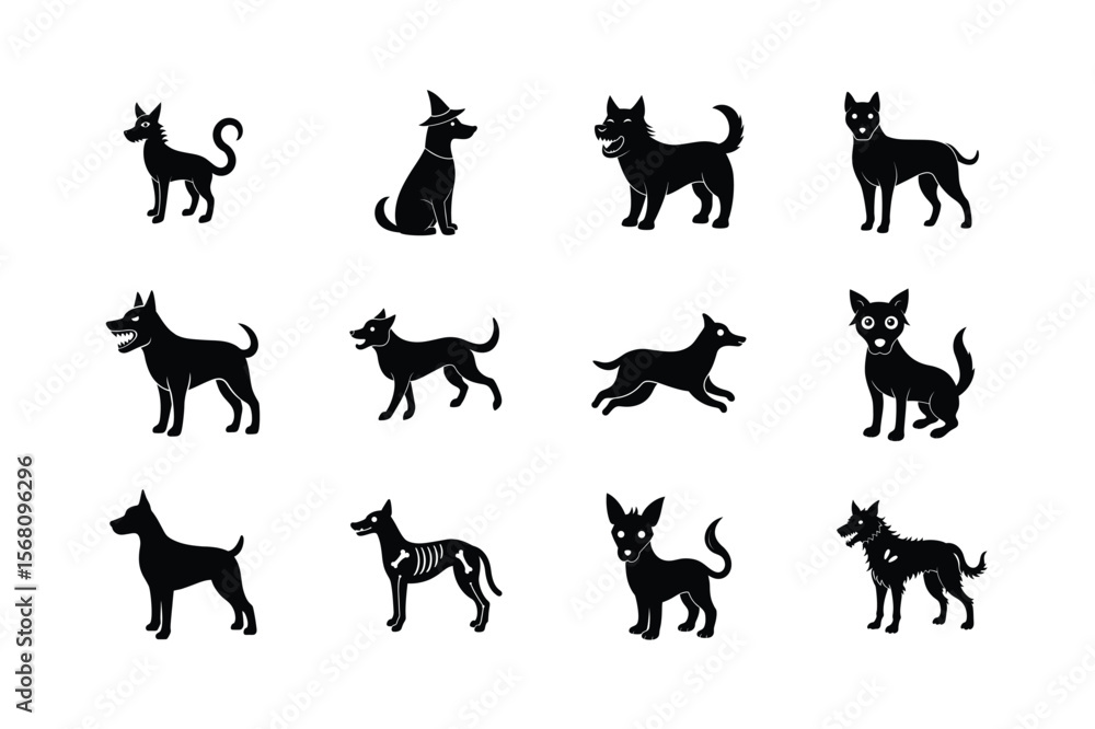 Fototapeta premium Halloween Dog Silhouette Vector Collection