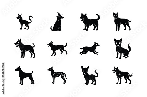 Halloween Dog Silhouette Vector Collection