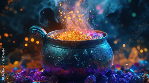Magical cauldron with glowing contents