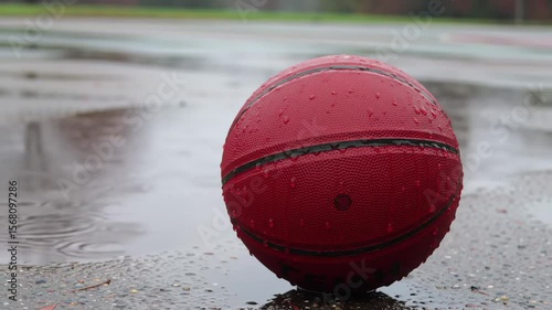 Cinematic Rainy Basketball Court Scene with Reflections