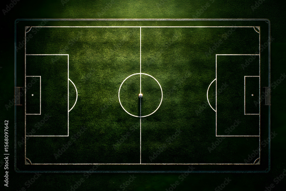 Fototapeta premium Football soccer game plan strategy, coaching in sport concept, top view green field.