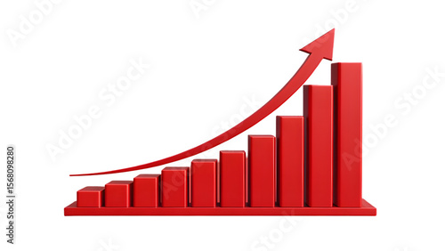 Red 3D Bar Graph Showing Exponential Growth and Upward Trend