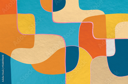 Abstract geometric art illustration, Abstract geometric art with freeform shapes painted in multicolor painting and soft texture.