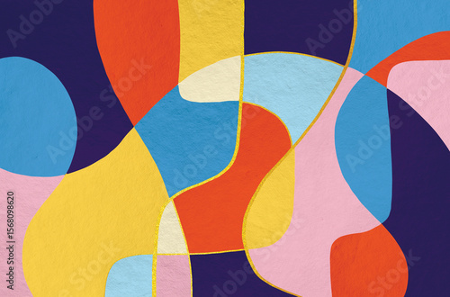 Abstract geometric art illustration, Abstract geometric art with freeform shapes painted in multicolor painting and soft texture.