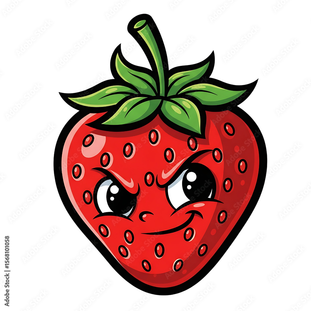 Obraz premium Whimsical Smiling Fruit: Cartoon Strawberry Design, Cheerful Strawberry Emoji: Fun Food Graphic, Vibrant Strawberry Character with a Happy Expression.