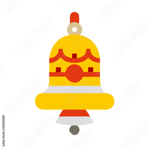 Decorative golden bell with red accents on white background  