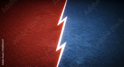 Red versus blue lightning bolt design, abstract battle concept, digital art, hd quality
