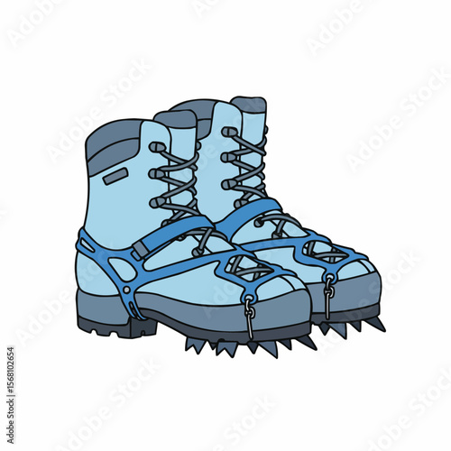 Climbing boots with spikes in blue color isolated on transparent background  