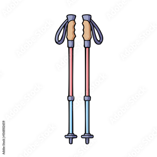 Hiking poles with ergonomic grips in colorful design  