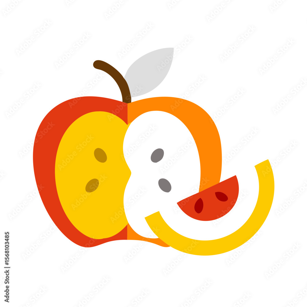 Obraz premium Colorful abstract apple and fruit slices in modern flat design 