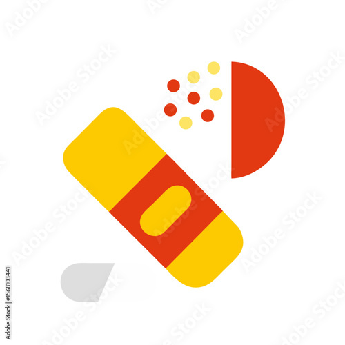 Colorful plaster with pill and scattered dots on white background  