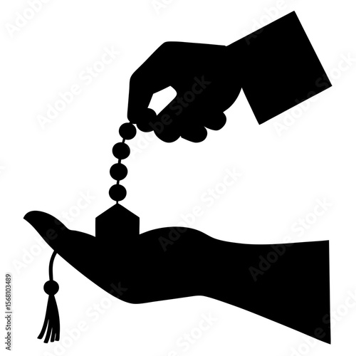 Praying human hands holding Rosary (Tasbih).
