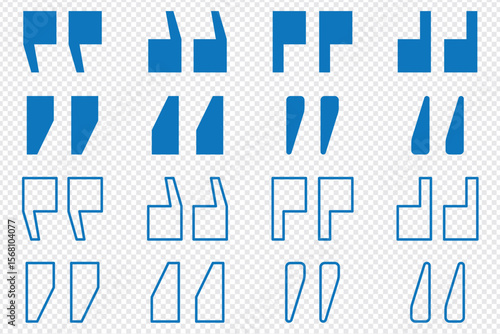 Set of quote mark, quotes icon, sign, symbol, emblem. Ditto marks icon set. Quotation marks. Dialogue discussion symbol for UI UX, website, mobile app.