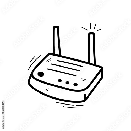 Hand Drawn Wireless Router Illustration. Doodle Vector. Isolated on White Background - EPS 10 Vector