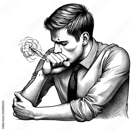 Man smoking cigarette against transparent background