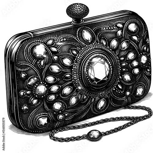 Gem-studded clutch in intricate style in black, white for elegant occasions
