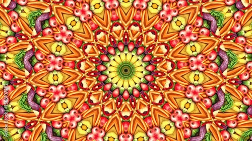 Wallpaper Mural 12word sentence describing the image that vibrant kaleidoscopic image shows a colorful symmetrical fruit mandala design. Torontodigital.ca