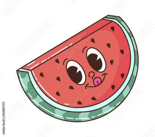 Happy Cartoon Watermelon Slice With Cute Expressive Face