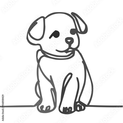 Cute line art puppy sitting and looking happily on white background  