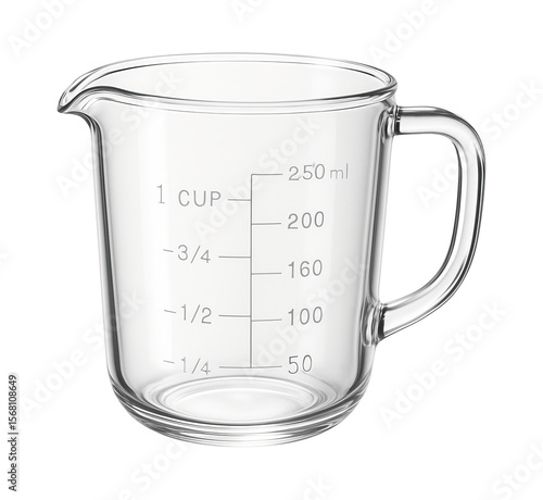 Glass measuring cup with a spout and clear markings, useful for heating liquids in a home kitchen.