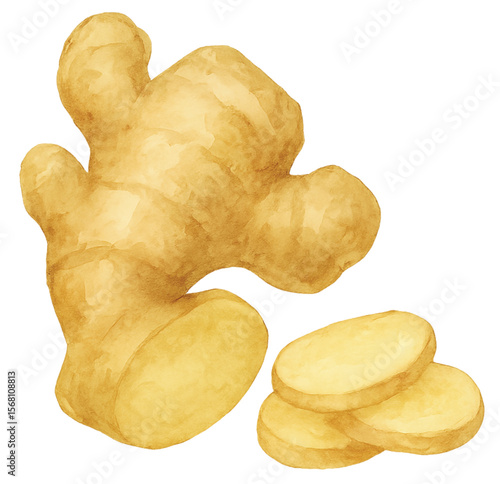 Ginger Root Watercolor Clipart PNG, Thai Herb Isolated on Transparent Background