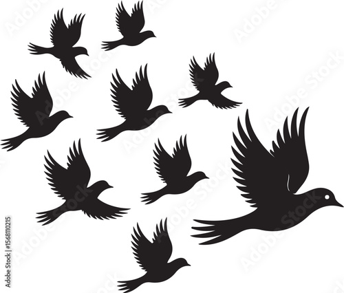 silhouettes of birds, set of silhouettes of birds, set of birds,