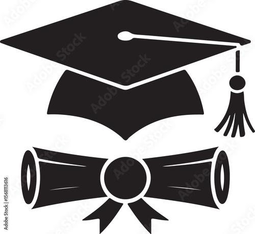 vector graduation cap and diploma icons